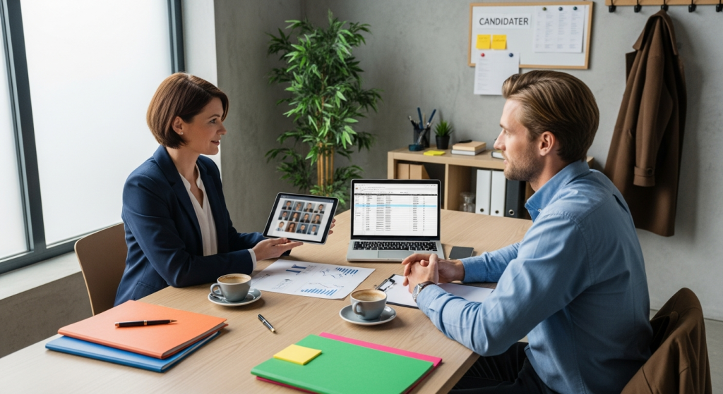 toborzás kiszervezése: HR toborzó és vállalkozó megbeszélése